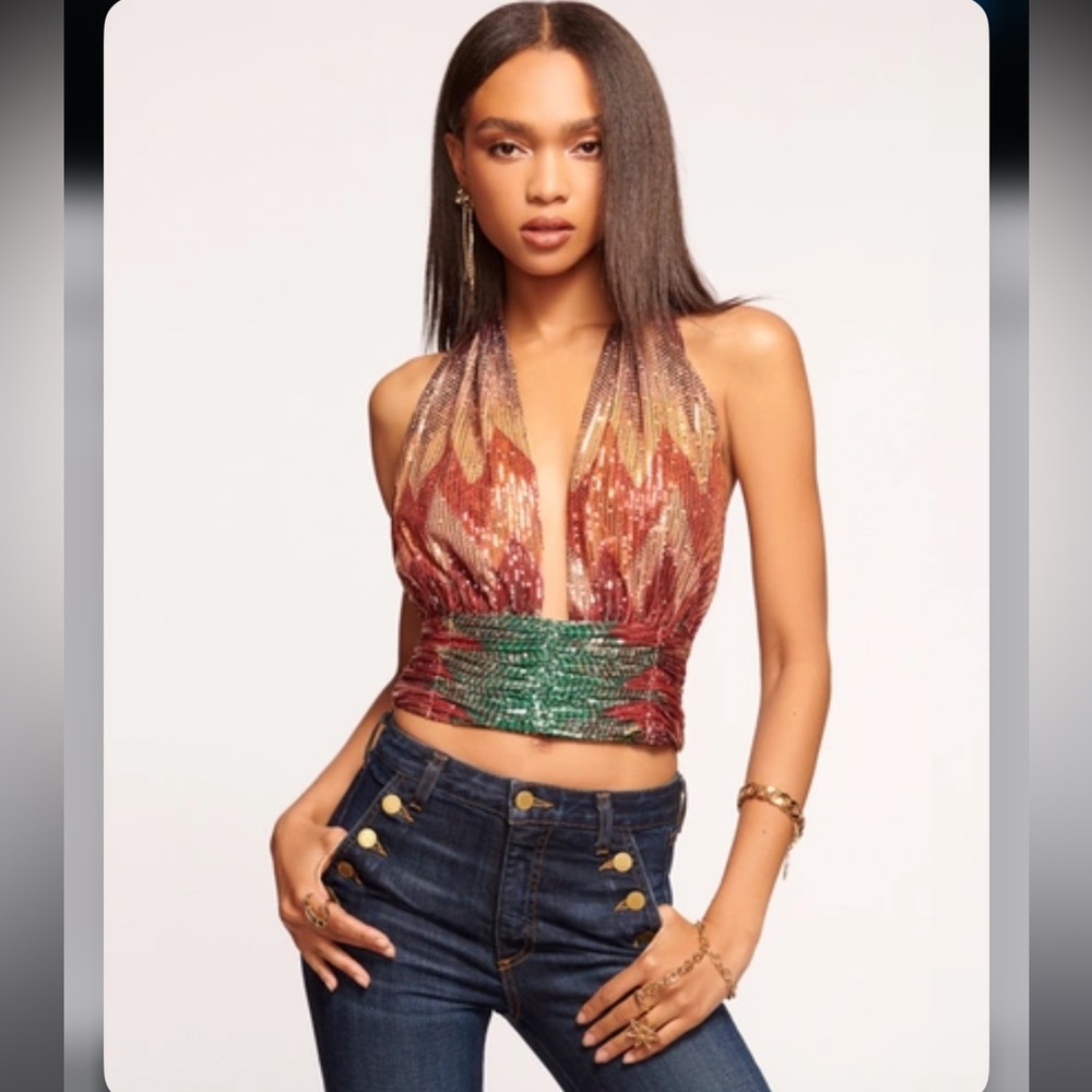 Ramy Brook Multicolor Sequin Halter Top